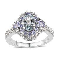 Premium Mangoro Aquamarine and Multi Gemstone Ring in Platinum Over Sterling Silver 1.50 ctw