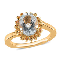 Premium Mangoro Aquamarine and Yellow Sapphire Sunburst Ring in Vermeil Yellow Gold Over Sterling Silver 1.90 ctw