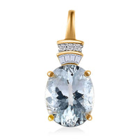 Luxoro 10K Yellow Gold Premium Mangoro Aquamarine and Diamond Pendant without Chain 3.10 ctw