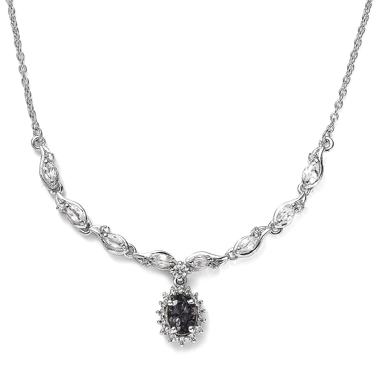 D'Joy Tanzanian Platinum Spinel and White Zircon 2.00 ctw Floral Necklace 18-20 Inches in Platinum Over Sterling Silver