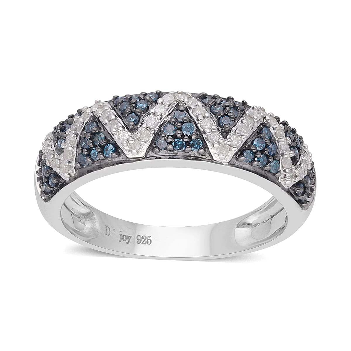 Blue and White Diamond Ring in Platinum Over Sterling Silver 0.50 ctw
