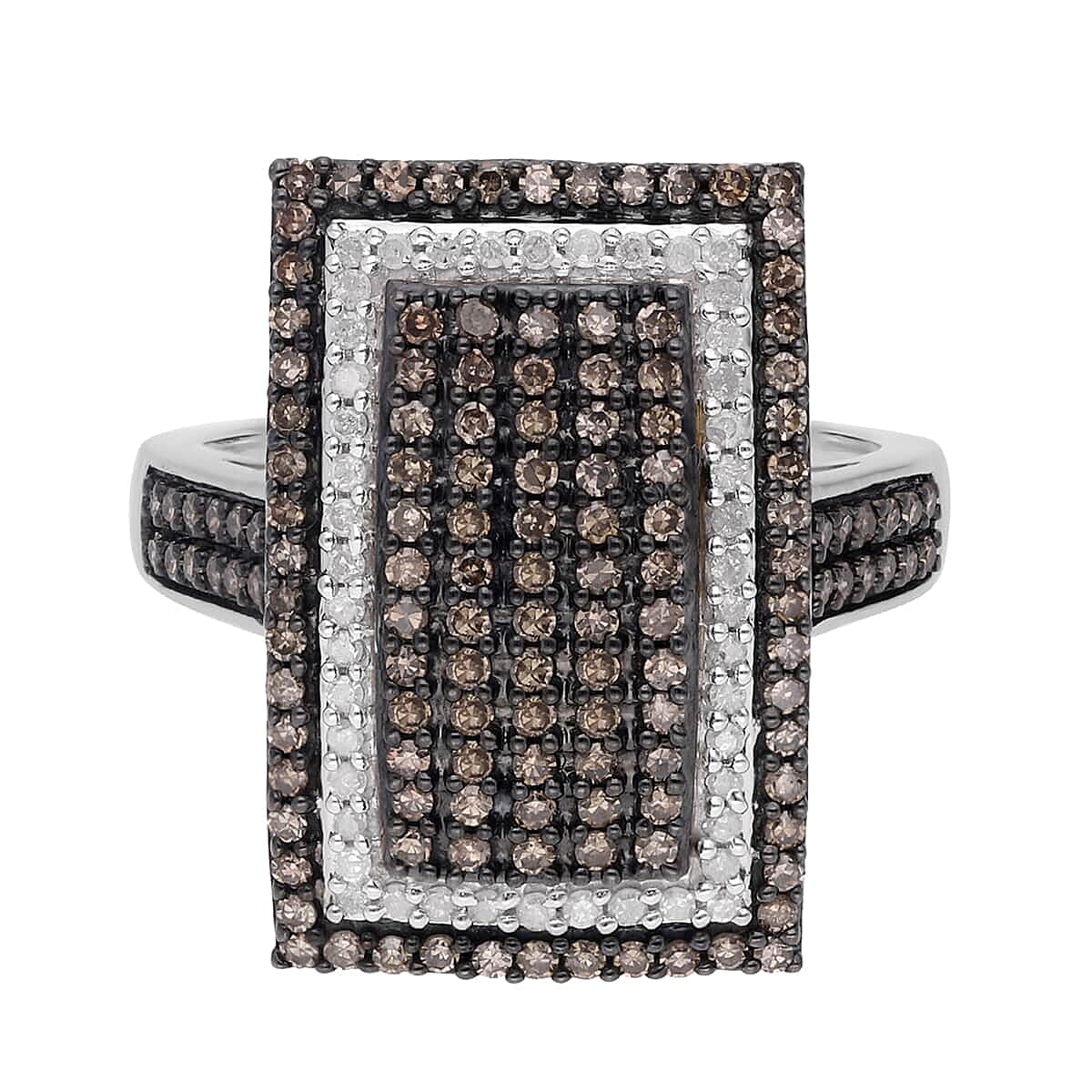 Natural Champagne and White Diamond Ring in Platinum Over Sterling Silver (Size 10) 1.00 ctw