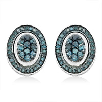 Blue Diamond Cluster Stud Earrings in Platinum Over Sterling Silver 1.00 ctw