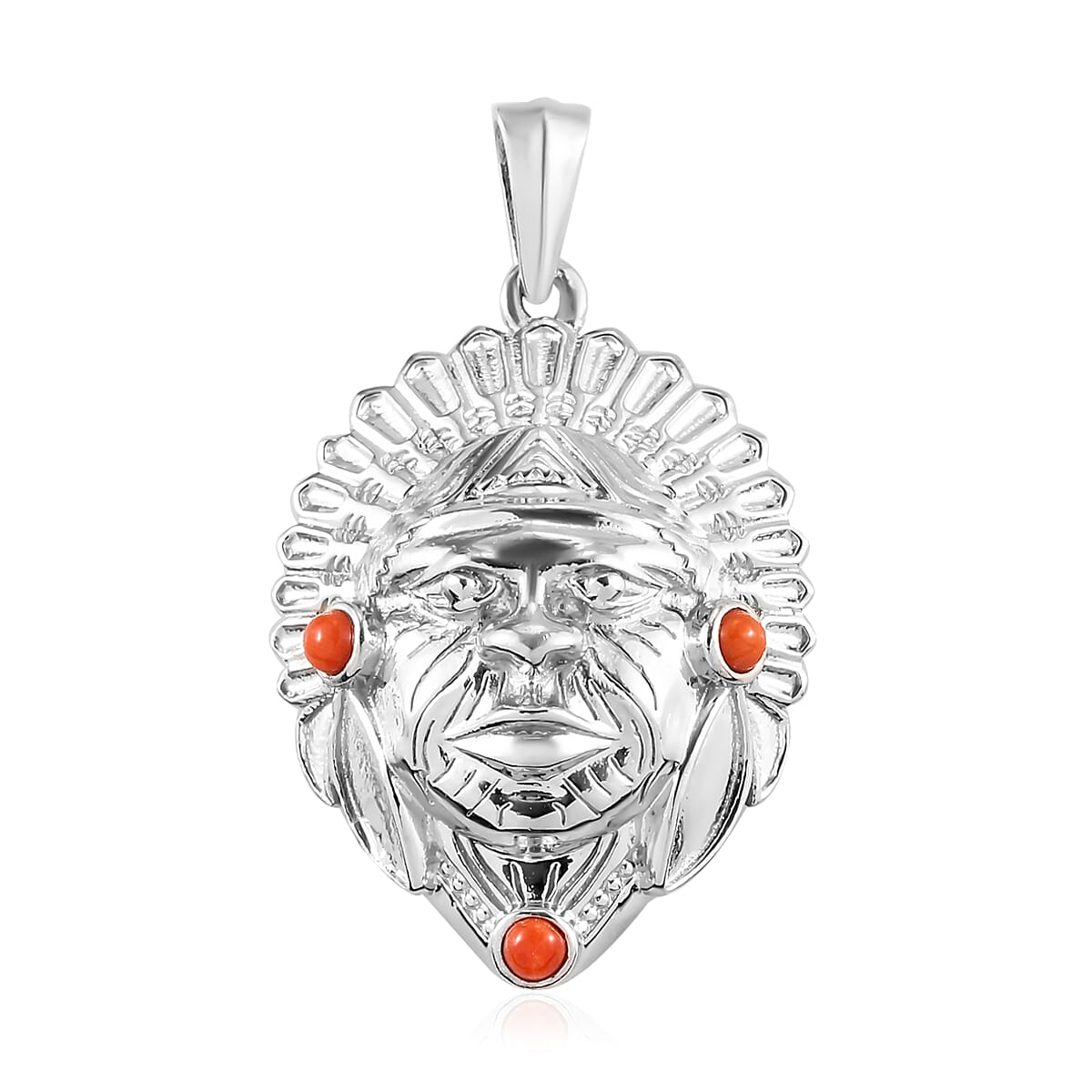 Mediterranean Coral Pendant without Chain in Platinum Over Copper with Magnet 0.30 ctw