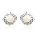 Freshwater Pearl and Simulated Diamond Earrings in Silvertone 0.15 ctw - Sticky add to cart bar