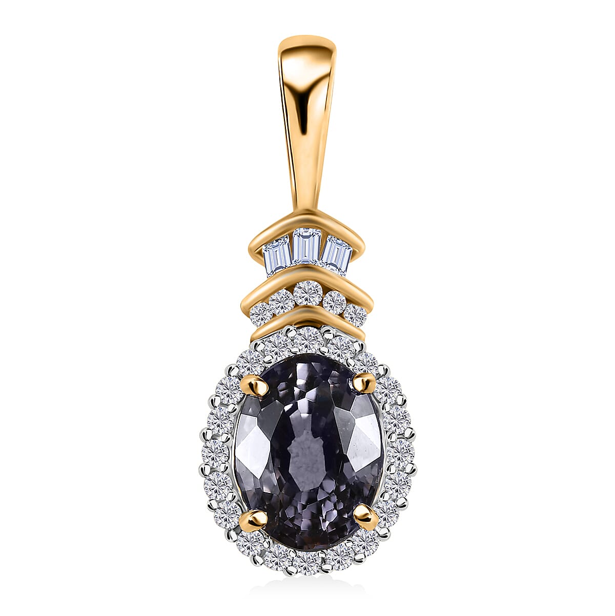 Luxoro 10K YG Premium Tanzanian Platinum Spinel and G-H I3 Diamond Halo Pendant 1.60 ctw