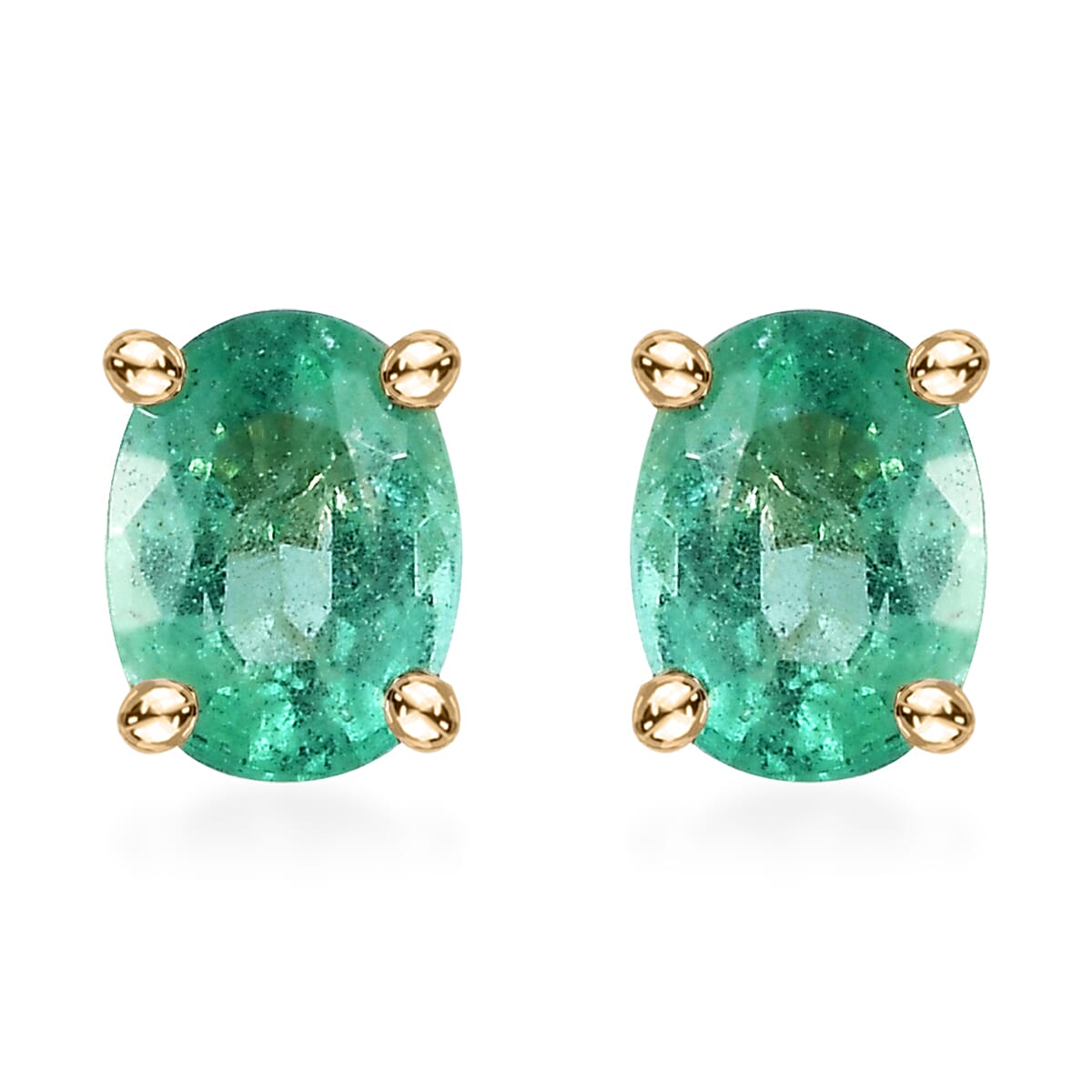 Luxoro 10K Yellow Gold Premium Ethiopian Emerald Solitaire Stud Earrings 0.65 ctw