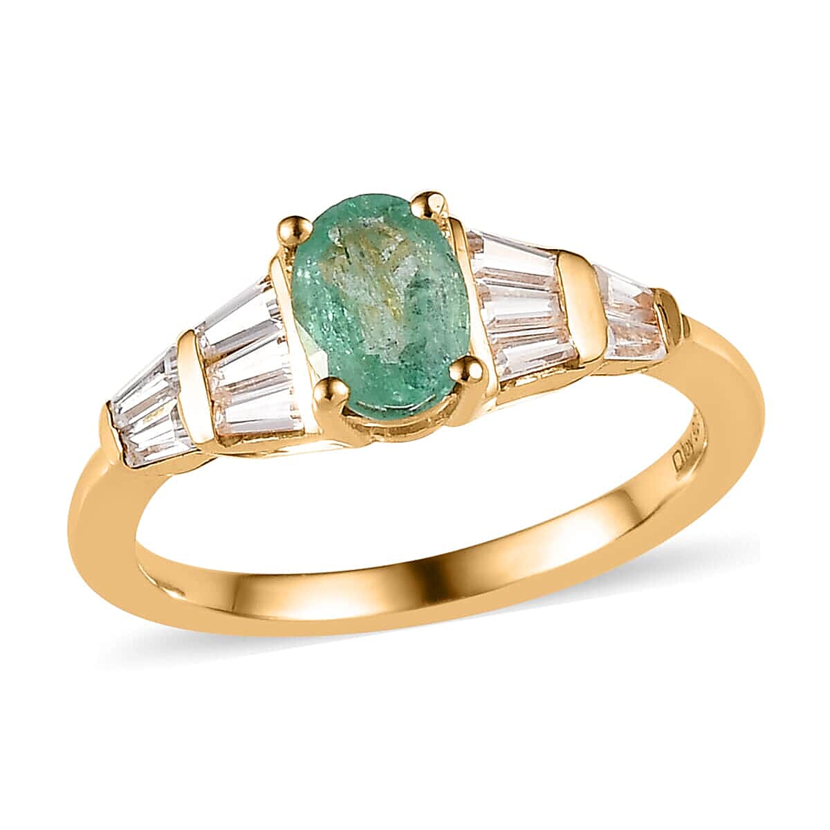 Ethiopian Emerald and Moissanite Ring in Vermeil Yellow Gold Over Sterling Silver 1.00 ctw (Del. in 5-7 Days)