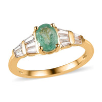 Ethiopian Emerald and Moissanite Ring in Vermeil Yellow Gold Over Sterling Silver 1.00 ctw (Del. in 5-7 Days)
