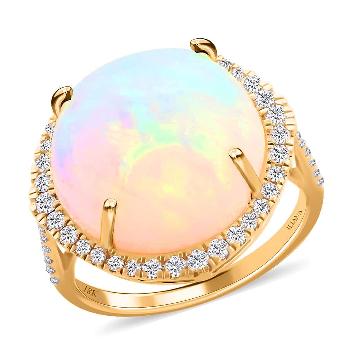 Certified & Appraised Iliana 18K Yellow Gold AAA Ethiopian Welo Opal and G-H SI Diamond Ring 4.50 Grams 10.20 ctw