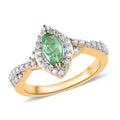 Ethiopian Emerald and Moissanite Halo Ring in Vermeil Yellow Gold Over Sterling Silver 0.70 ctw - Sticky add to cart bar