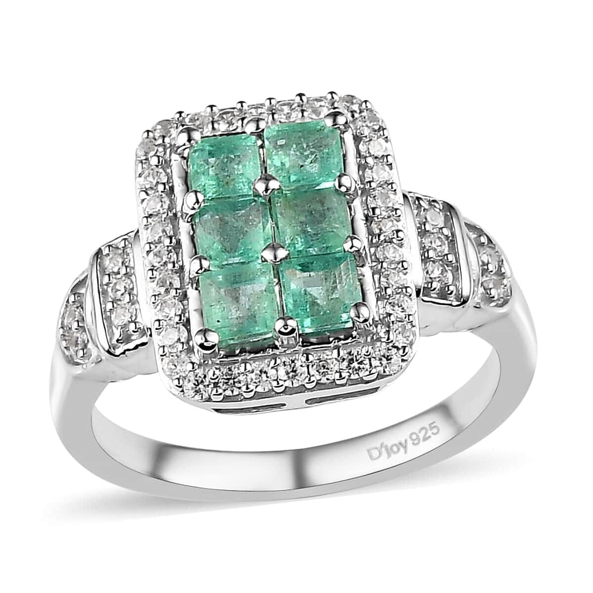 Ethiopian Emerald and White Zircon Ring in Platinum Over Sterling Silver 1.40 ctw