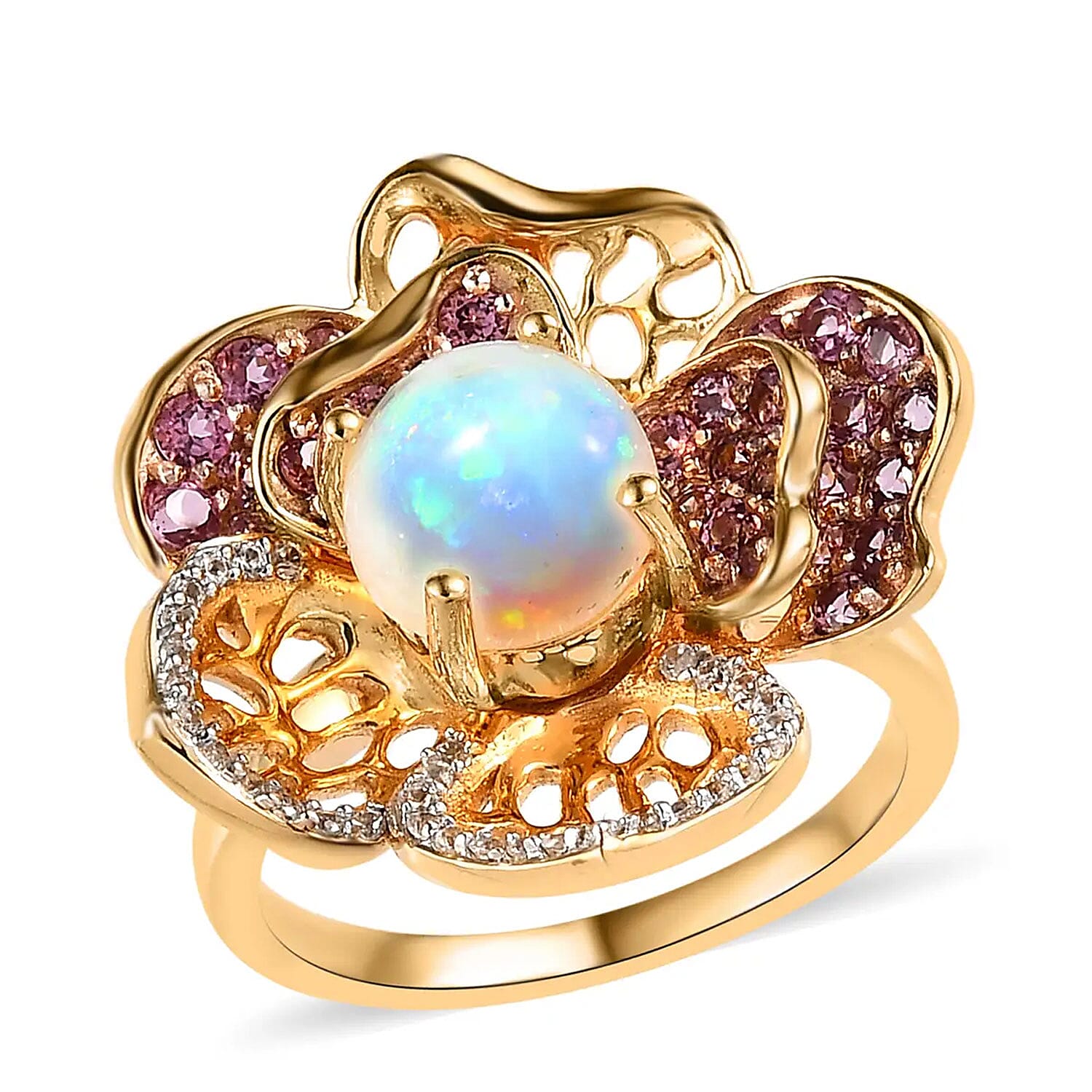 GP Italian Garden Collection Premium Ethiopian Welo Opal and Multi Gemstone Ring in Vermeil YG and Platinum Over Sterling Silver 2.50 ctw (Del. in 3-5 Days)