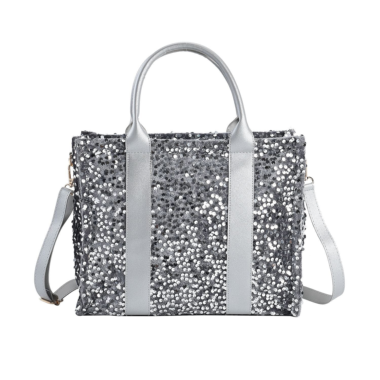 Doorbuster Silver Color Faux Leather Crossbody Bag (12.60"x6.30"x10.60") with Handle Drop (5") and Shoulder Strap (47")