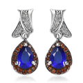 Tanzanian Blue Spinel (DF), Brown and White Zircon 1.40 ctw Drop Earrings in Platinum Over Sterling Silver - Sticky add to cart bar
