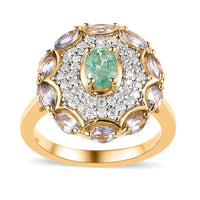 Ethiopian Emerald and Multi Gemstone Ring in Vermeil Yellow Gold Over Sterling Silver 1.50 ctw