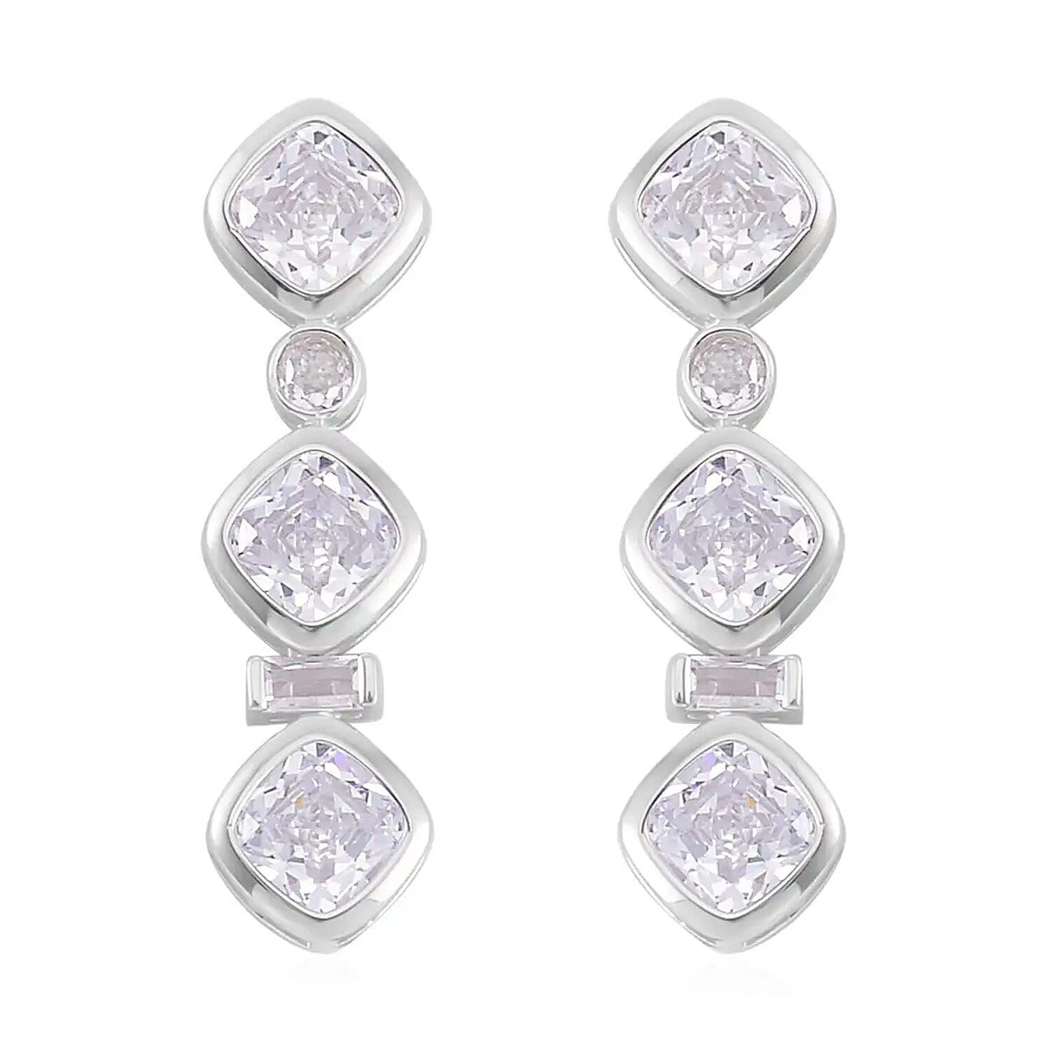 Simulated Diamond Dangle Earrings in Rhodium Over Sterling Silver 8.70 ctw