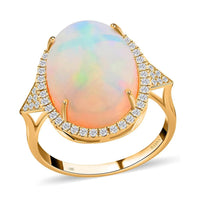 Certified & Appraised Iliana 18K Yellow Gold AAA Ethiopian Welo Opal and G-H SI Diamond Ring 5 Grams 10.30 ctw