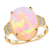 Certified and Appraised Iliana 18K Yellow Gold AAA Ethiopian Welo Opal and G-H SI Diamond Ring 4.20 Grams 10.15 ctw