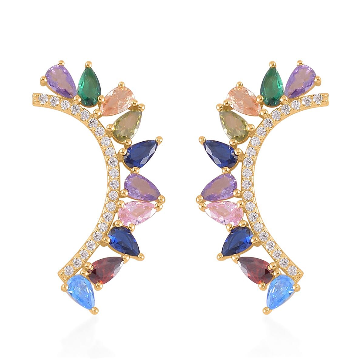 Simulated Multi Color Diamond Earrings in 14K Yellow Gold Over Sterling Silver 4.50 ctw