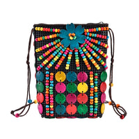 Multi Color Ethnic Style Handmade Circle and Flower Shaped Coconut Shell Crossbody Bag (7.09"x5.51")