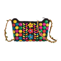 Multi Color Ethnic Style Handmade Coconut Shell Tote Bag (9.25"x5.31") with Shoulder Strap