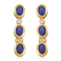 Simulated Blue and White Diamond Earrings in 14K Yellow Gold Over Sterling Silver 5.80 ctw