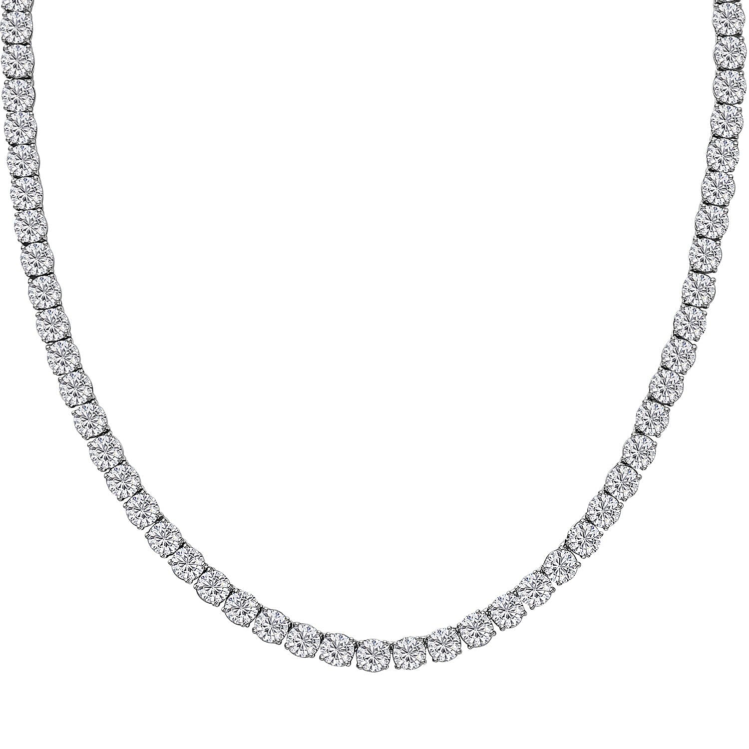D'Joy Moissanite Tennis Necklace 18 Inches in Platinum Over Sterling Silver 38.40 ctw