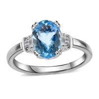 Luxoro 10K White Gold Premium Santa Maria Aquamarine and G-H, I3 Diamond Ring (Size 6.0) 1.80 ctw