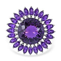 120 Facets African Amethyst Sunflower Ring in Platinum Over Sterling Silver 13.50 ctw - Sticky add to cart bar