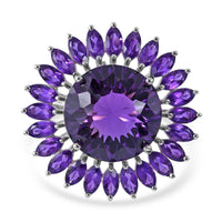 120 Facets African Amethyst Sunflower Ring in Platinum Over Sterling Silver 13.50 ctw
