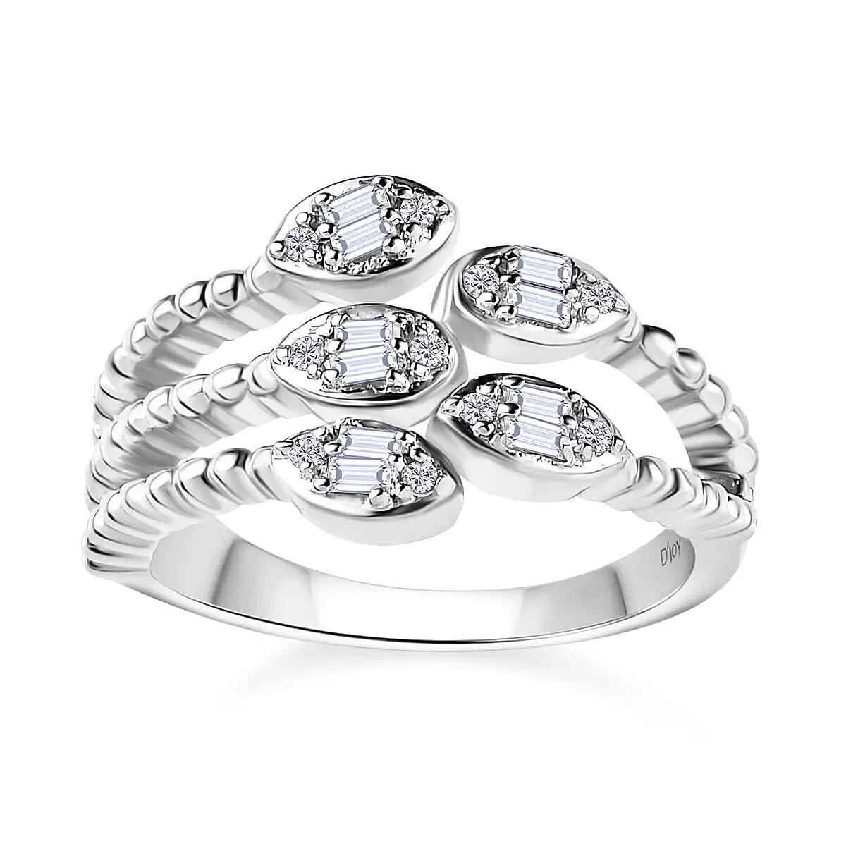 Moissanite Snake Inspired Layered Ring in Platinum Over Sterling Silver (Size 6.0) 0.20 ctw