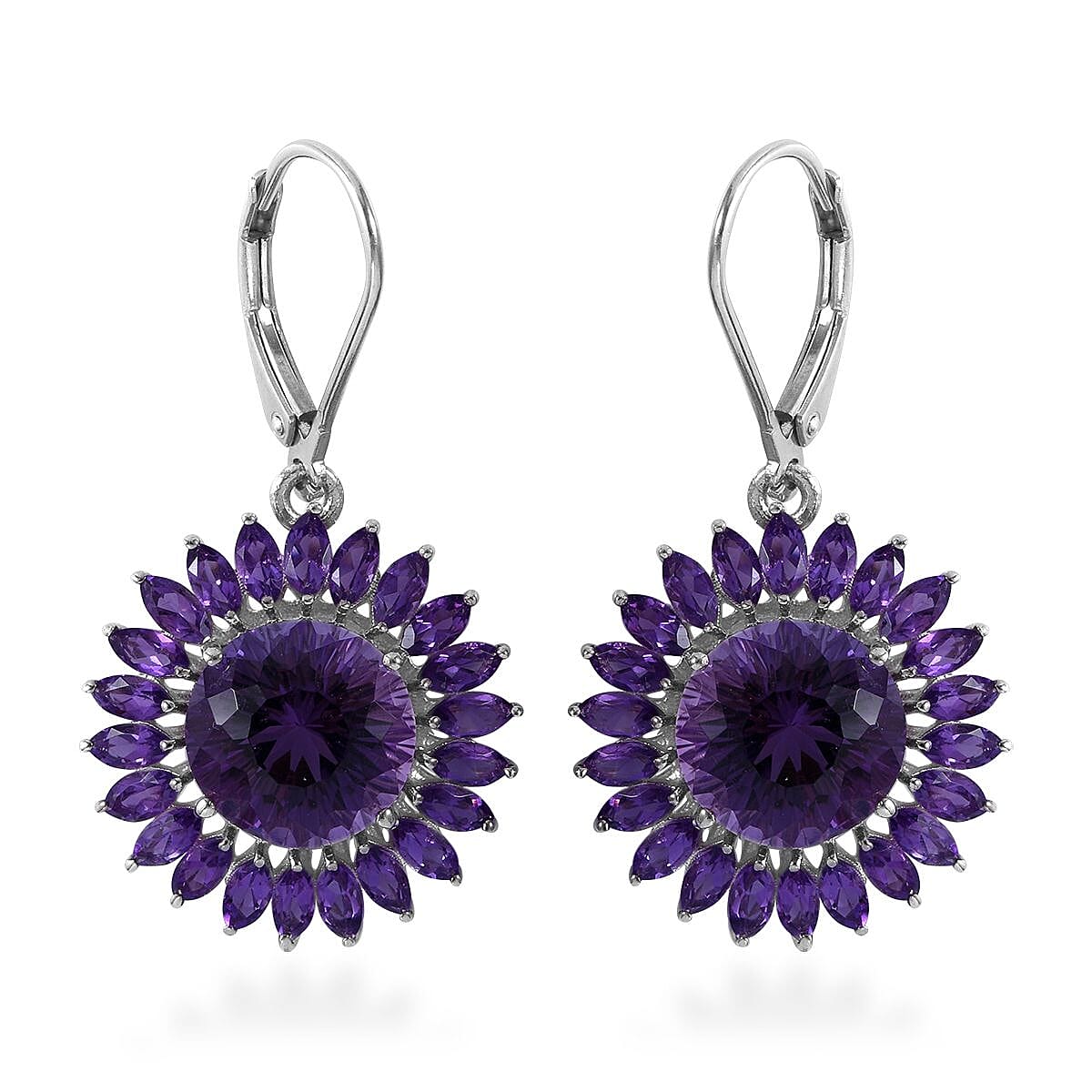 120 Facets African Amethyst Sunflower Earrings in Platinum Over Sterling Silver 10.450 ctw