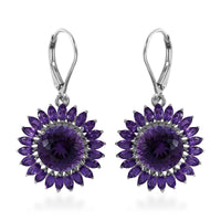 120 Facets African Amethyst Sunflower Earrings in Platinum Over Sterling Silver 10.450 ctw