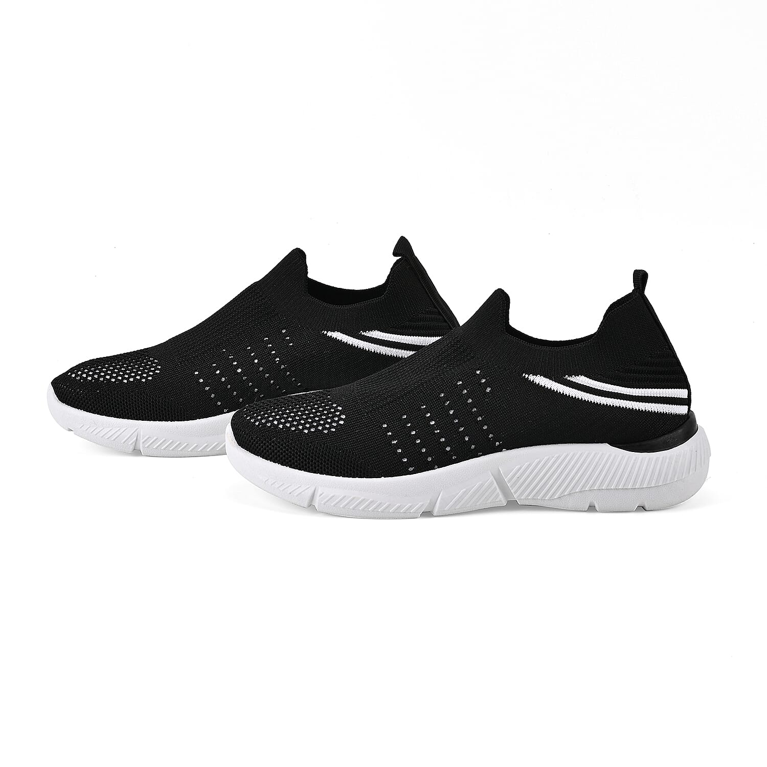 Black Comfortable Knit Vented Trainers Non-Slip PVC Sole Shoe ( 7-7.5 / 39) Women