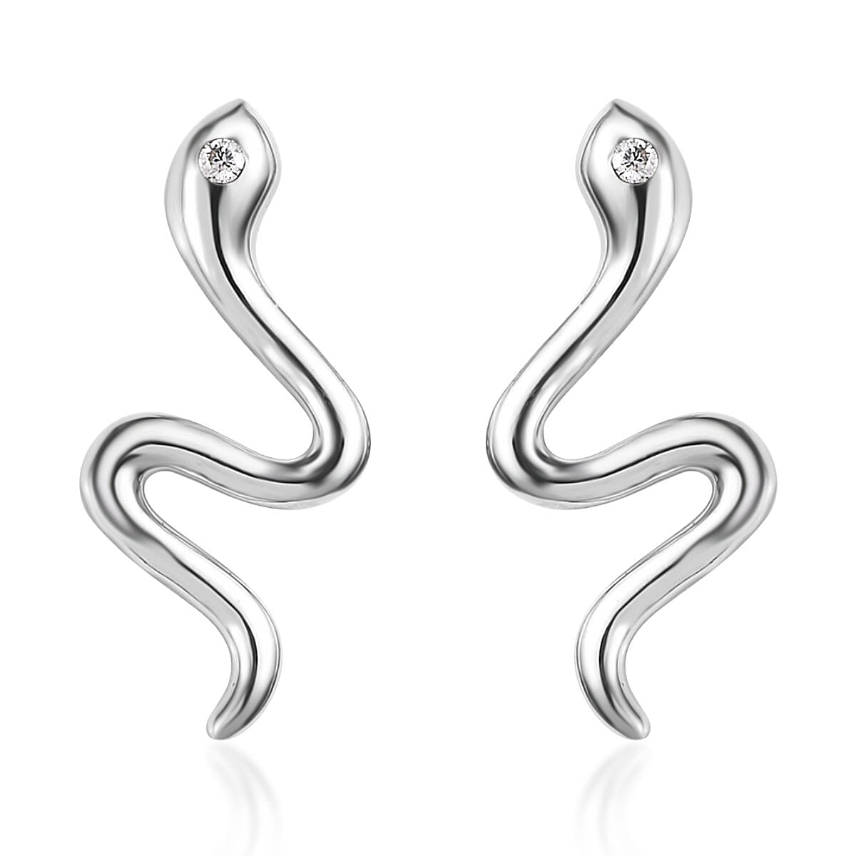 Moissanite Minimalist Snake Stud Earrings in Platinum Over Sterling Silver