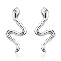 Moissanite Minimalist Snake Stud Earrings in Platinum Over Sterling Silver