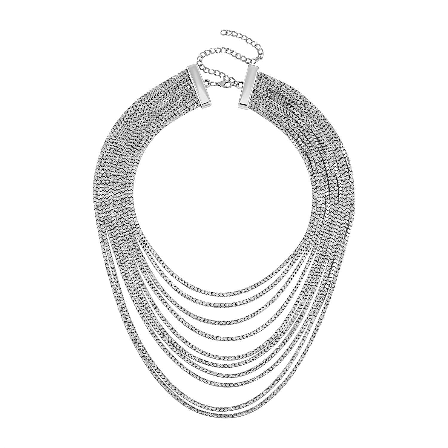 Multi Strand Snake Chain Necklace (18.5-22.5 Inches) in Silvertone