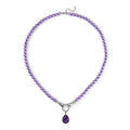 African Amethyst, Purple Shell Pearl, Red and White Austrian Crystal Necklace 24-26 Inches in Silvertone 4.00 ctw - Sticky add to cart bar
