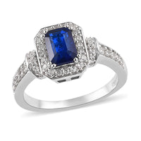 Tanzanian Blue Spinel (DF) and White Zircon Ring in Platinum Over Sterling Silver 1.70 ctw