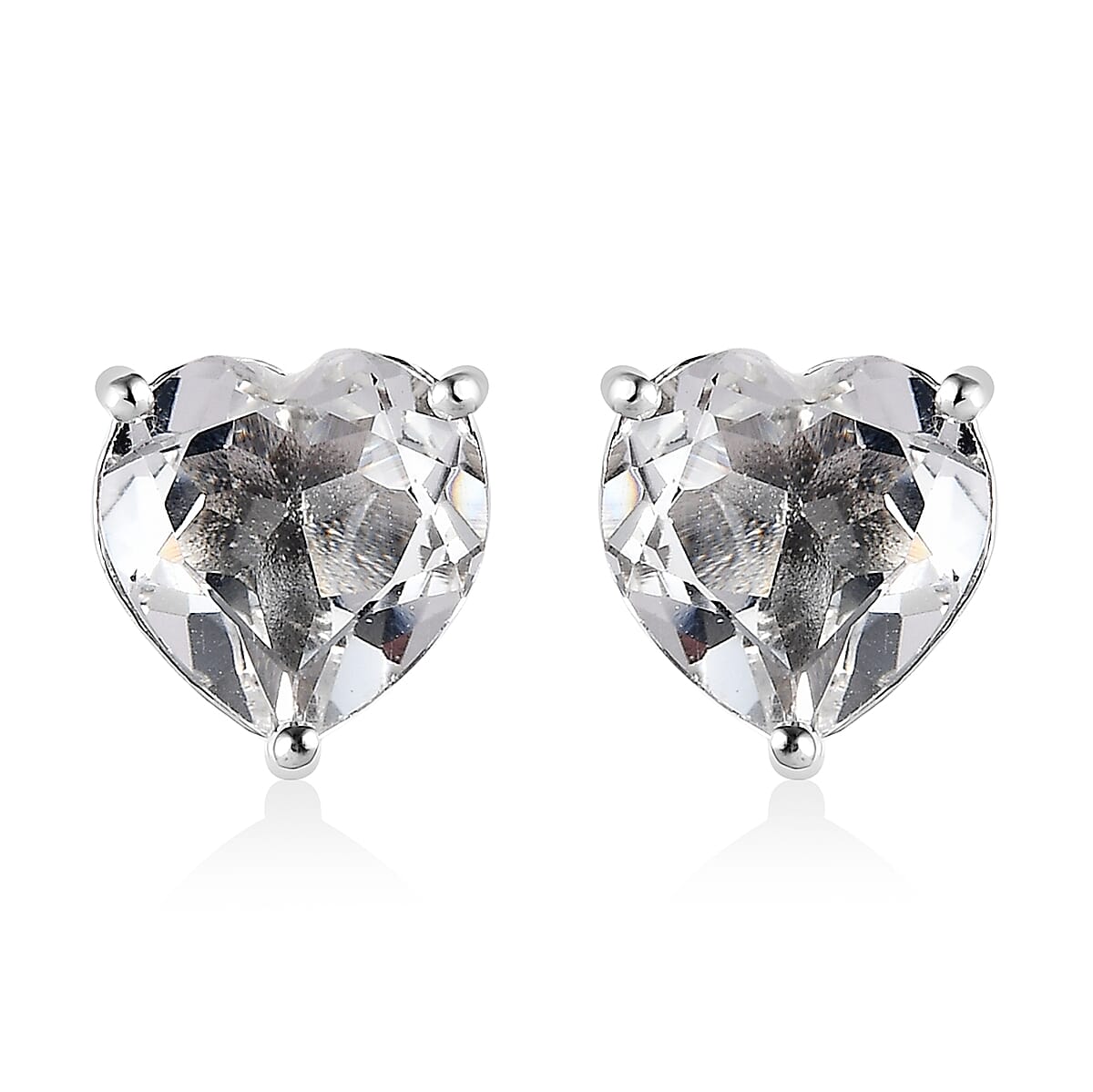White Topaz Heart Solitaire Stud Earrings in Platinum Over Sterling Silver 5.40 ctw