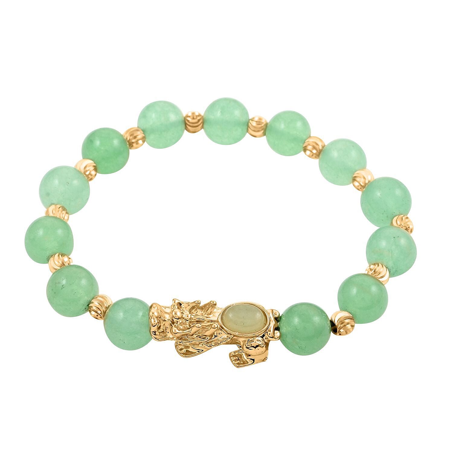 Pixiu Feng Shui Red Agate 9-10mm Beaded Bracelet in Goldtone (6.50-7.00In) 90.80 ctw