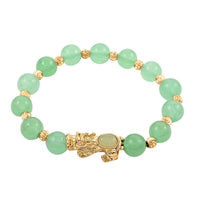 Pixiu Feng Shui Red Agate 9-10mm Beaded Bracelet in Goldtone (6.50-7.00In) 90.80 ctw