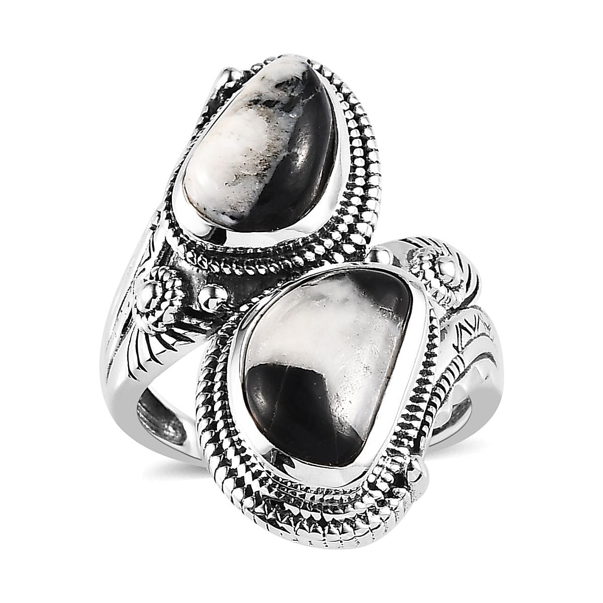 Artisan Crafted White Buffalo Bypass Ring in Sterling Silver 5.25 ctw