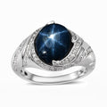 Blue Star Sapphire (DF) and Moissanite Ring in Platinum Over Sterling Silver 6.65 ctw - Sticky add to cart bar