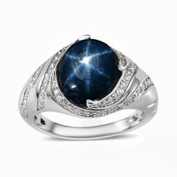 Blue Star Sapphire (DF) and Moissanite Ring in Platinum Over Sterling Silver 6.65 ctw