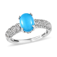 Premium Sleeping Beauty Turquoise and White Zircon Ring in Platinum Over Sterling Silver 1.35 ctw