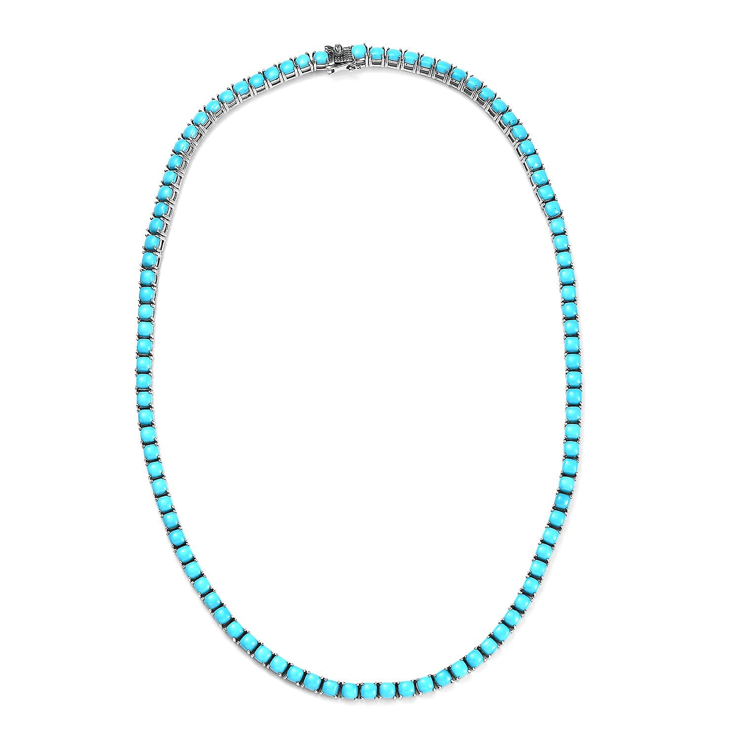 Premium Sleeping Beauty Turquoise Tennis Necklace 18 Inches in Platinum Over Sterling Silver 31.60 ctw