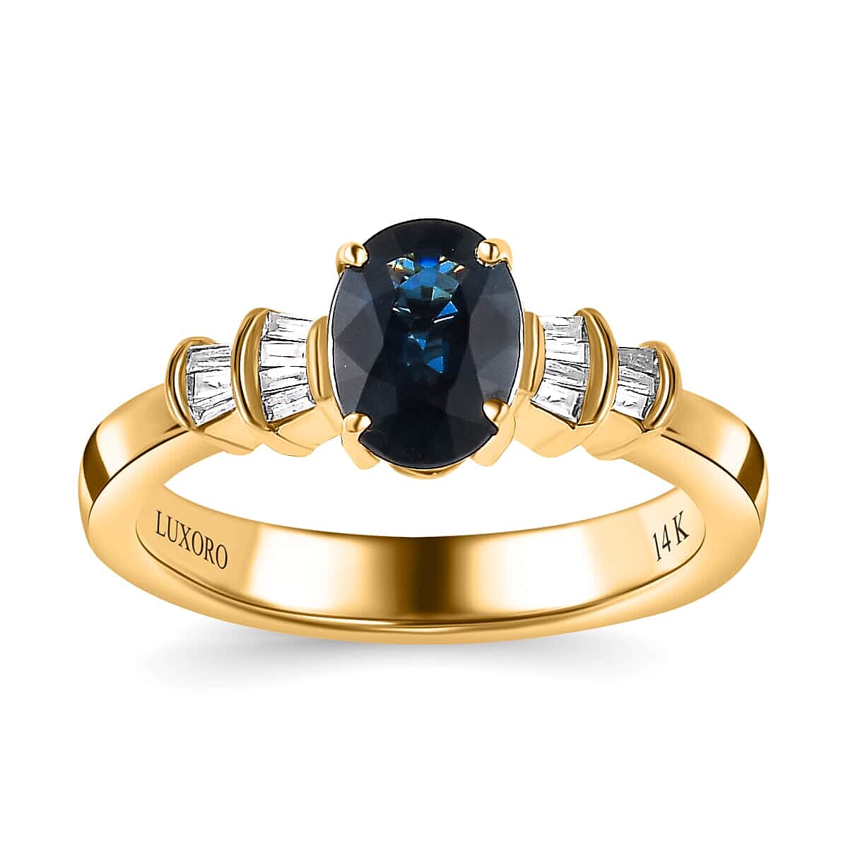 Certified Luxoro 14K Yellow Gold AAA Australian Sapphire and G-H I2 Diamond Ring 1.60 ctw