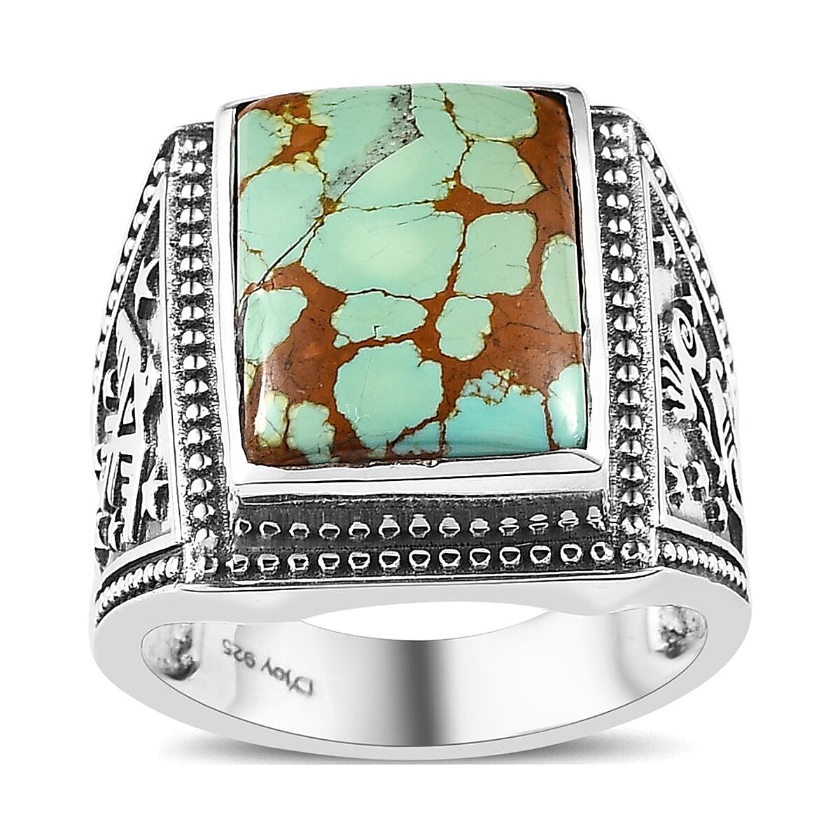 Artisan Crafted Royston Turquoise Men's Ring in Sterling Silver 11.40 ctw
